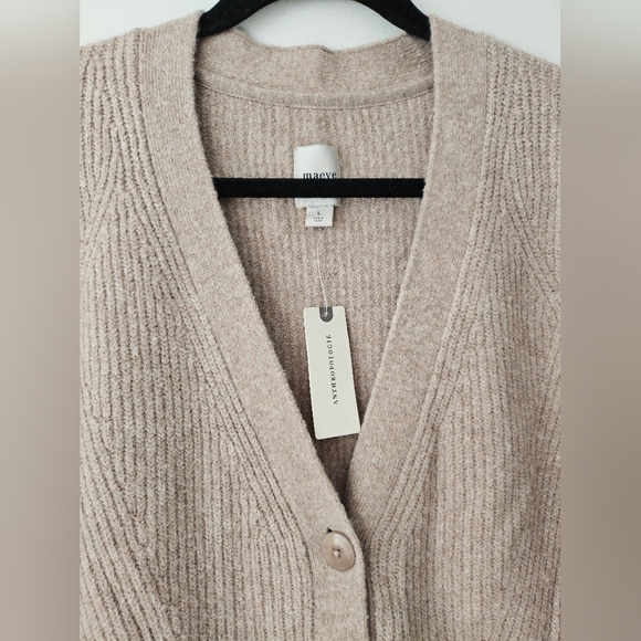 NWT Maeve Wool Blend Hourglass Ribbed Knit Cardigan Sweater Anthropologie Sz L - Picture 5 of 16